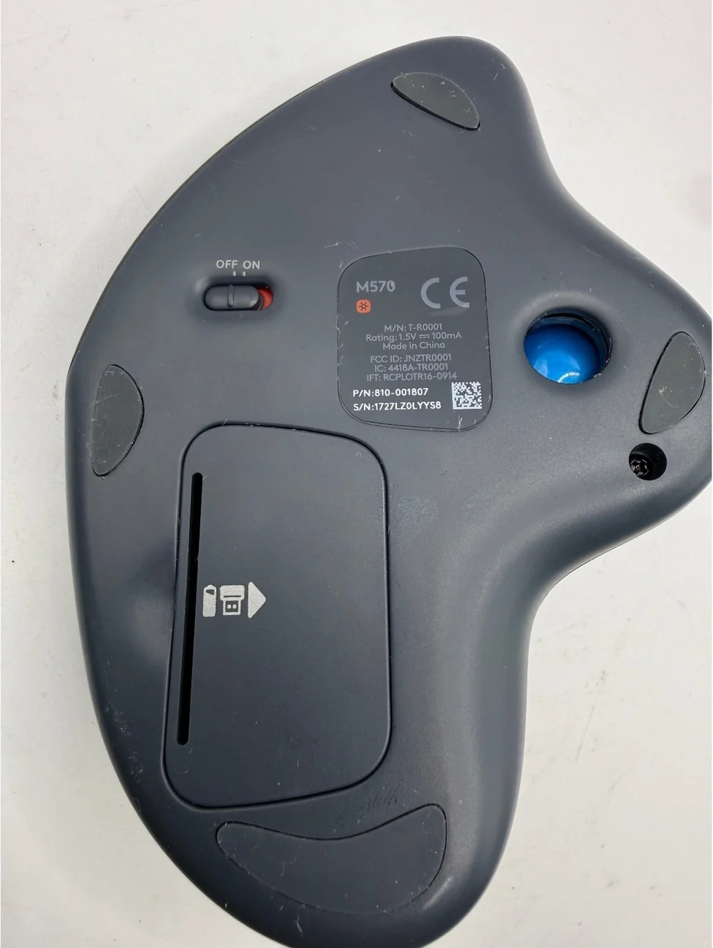 Logitech M570 Wireless Trackball Mouse Gray with usb receiver